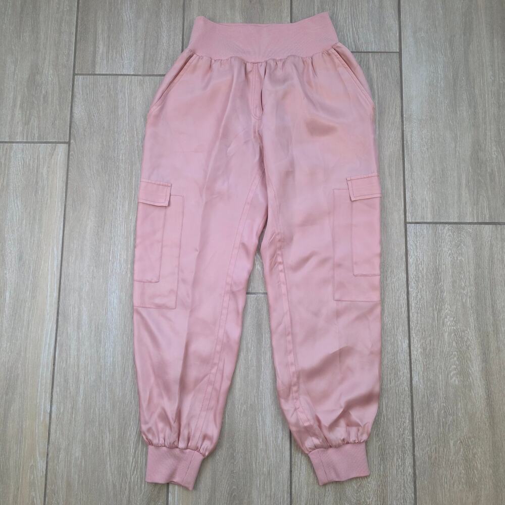 Cinq a Sept Giles Cargo Jogger Pants Womens XS Pink Poppy Cupro Utility